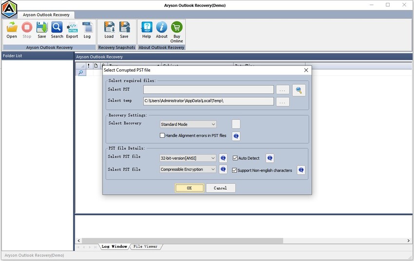 ferramenta de reparo de pst - aryson outlook pst repair
