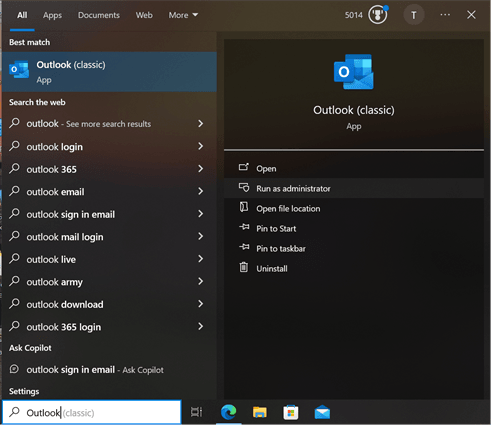run outlook as admin