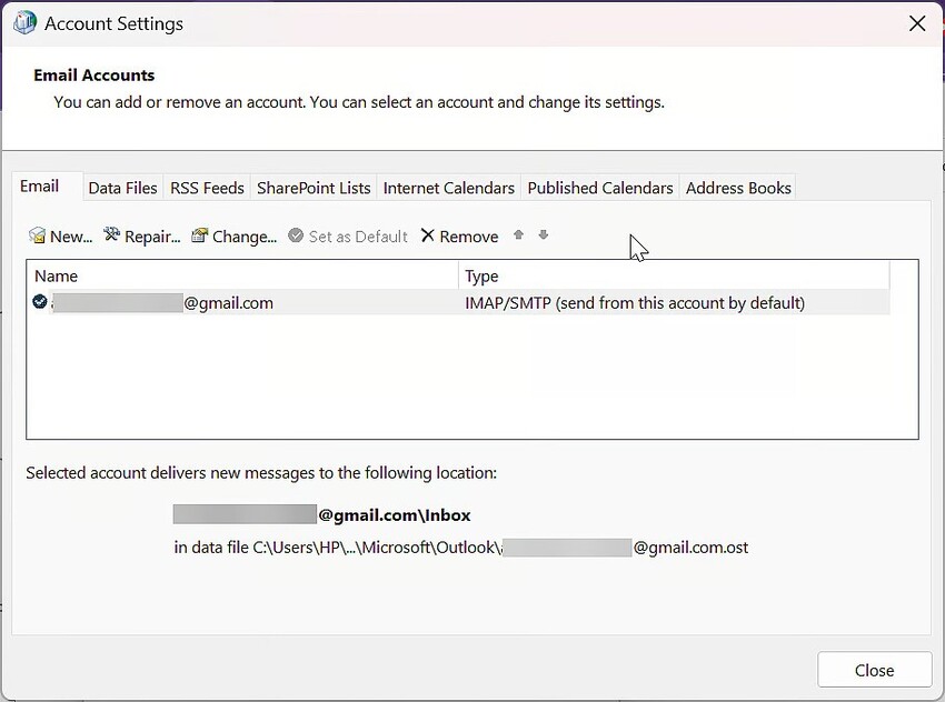 set new outlook profile as default
