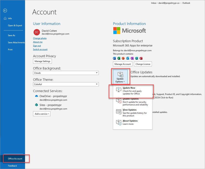 update outlook to the latest version