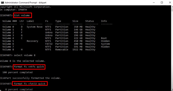 type command to format drives