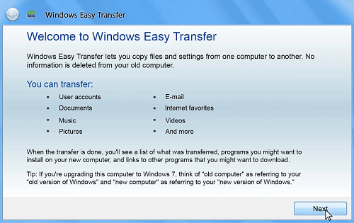 locate windows easy transfer