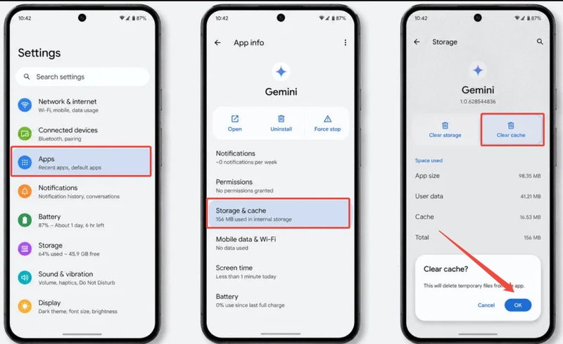 clear gemini app cache