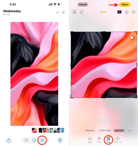 crop image content in photos app