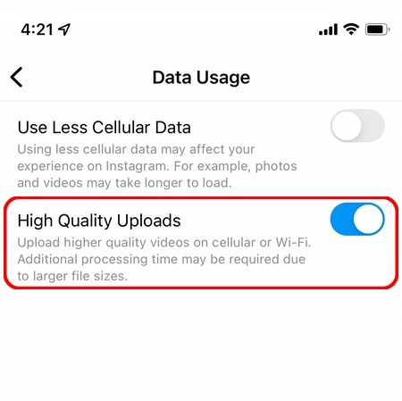 enable high quality uploads in instagram