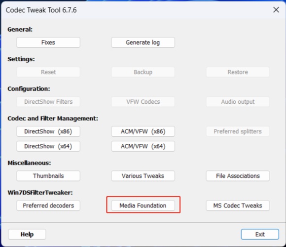enable media foundation for codec tweak tool
