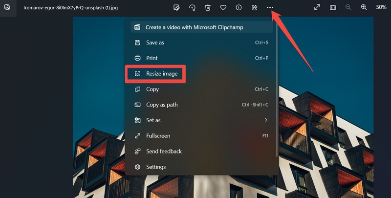 resize image in windows photos app