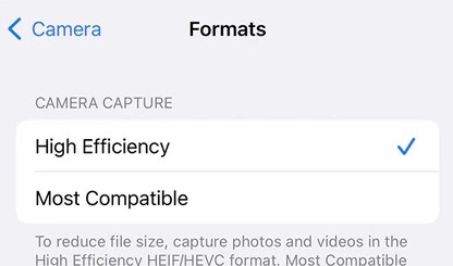 select high efficiency for iphone camera