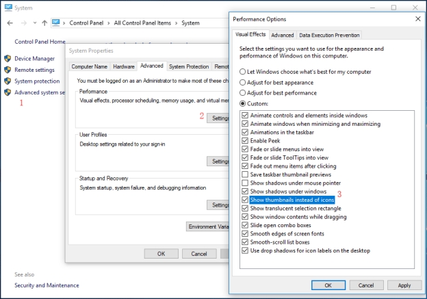 afficher les miniatures au lieu des icônes
