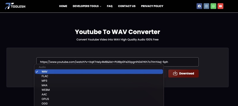toolesh convert youtube to wav