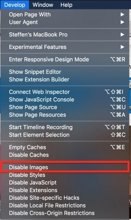 uncheck disable images on safari