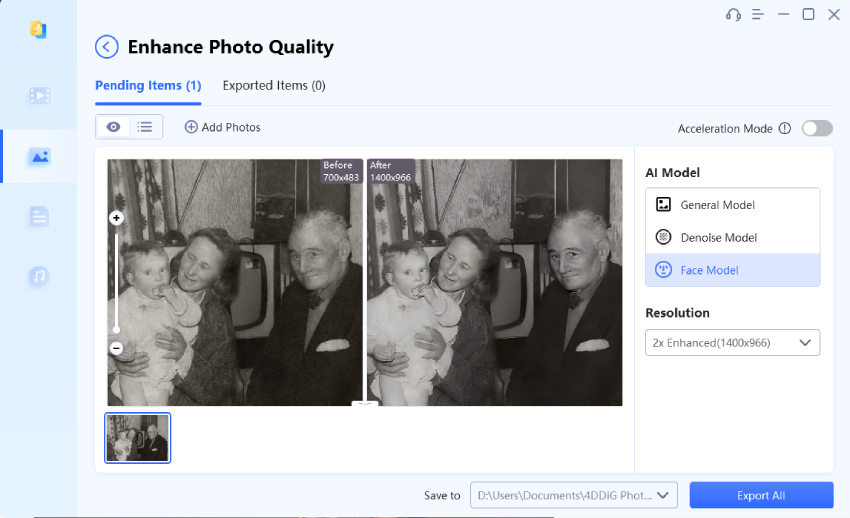 export enhanced and restored old photo