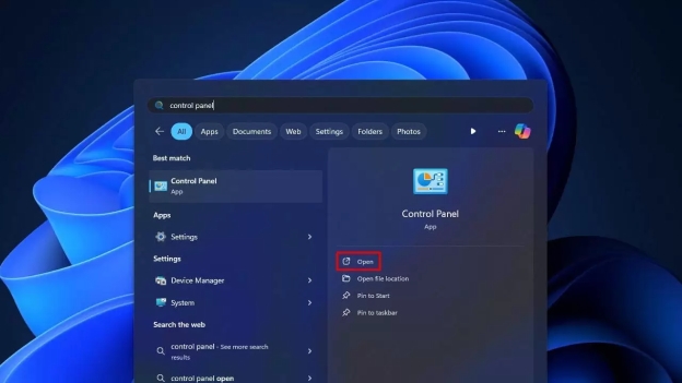 localización del panel de control