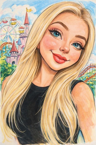 90s vintage theme park boardwalk caricature