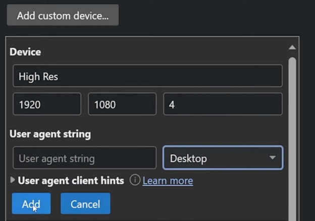 add custom device on developer tool