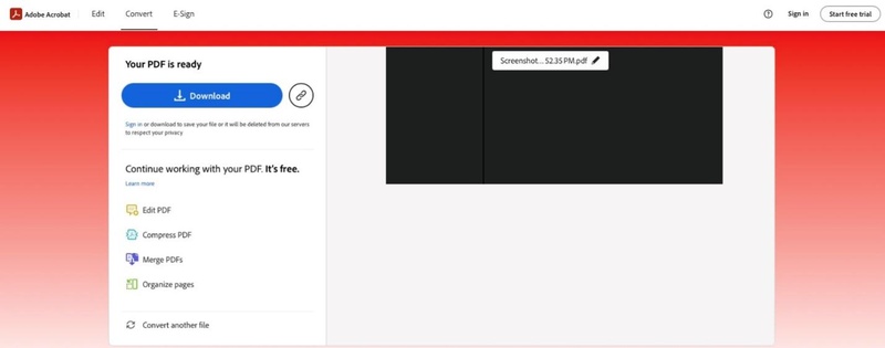 adobe acrobat preview and save converted pdf files