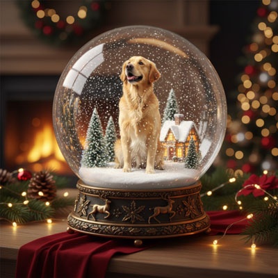 ai christmas dog snow globe portrait