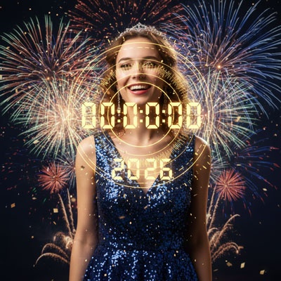 ai welcome new year with countdown clock overlay