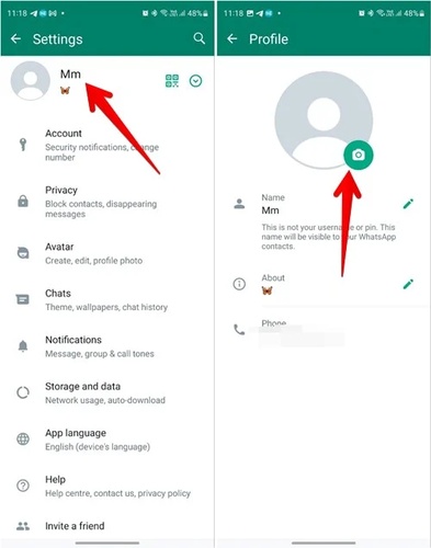 android change whatsapp profile picture