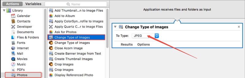 automator change types of images