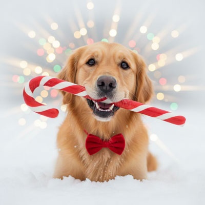 candy cane ai christmas dog photos
