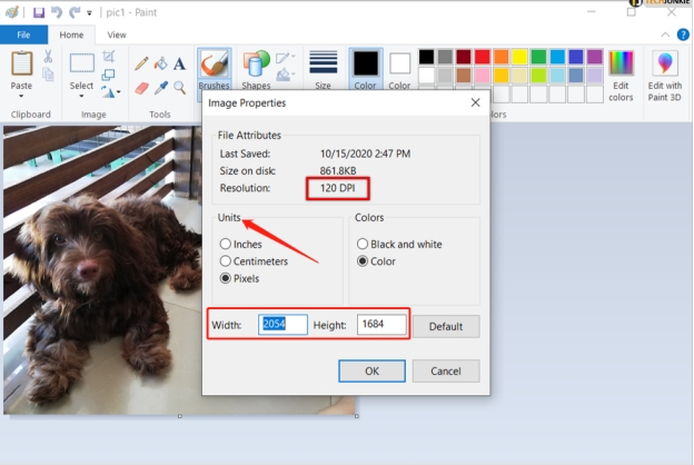 alterar dpi imagem no paint