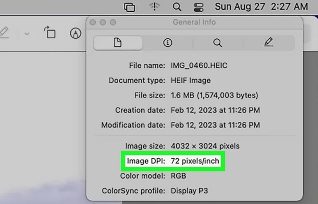 verificar dpi imagem mac