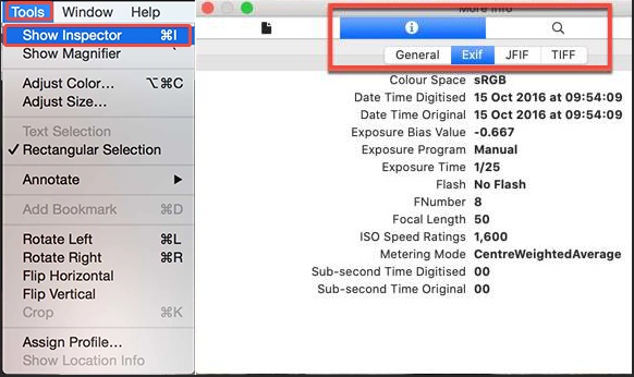 check photo exif data in mac preview