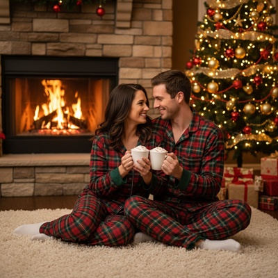 christmas couple pajamas photo by gemini ai