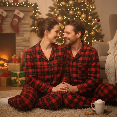 christmas couple pajamas photo