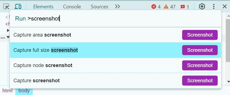 chrome capture full size screenshot