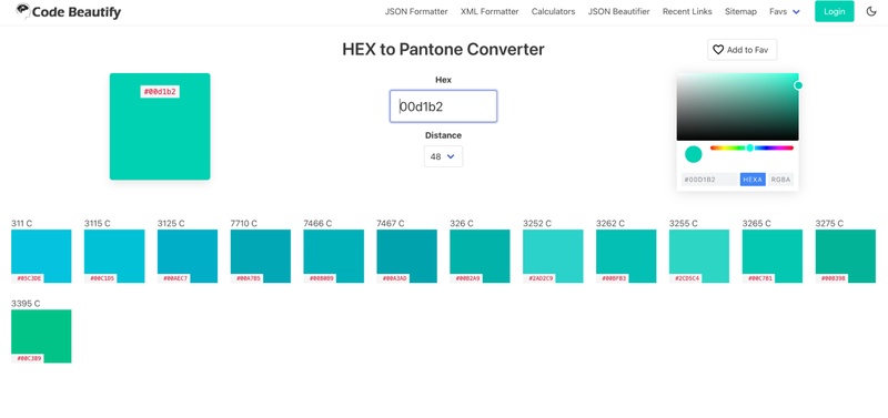 code beautify hex color to pantone converter