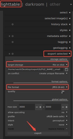 convert cr2 to jpg in darktable