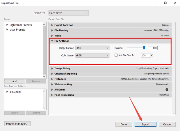 convert cr2 to jpg in lightroom