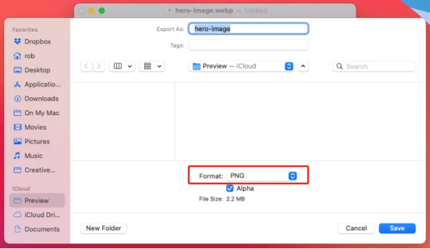 convertir un fichier webp en png mac preview