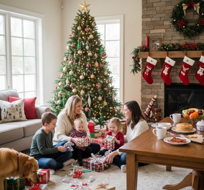 cozy living room family portrait