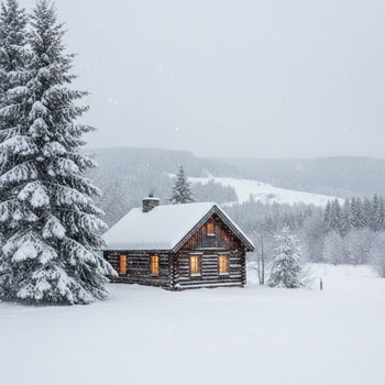 cozy winter cabin snow scene