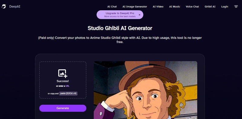 générateur studio ghibli ia de deepai