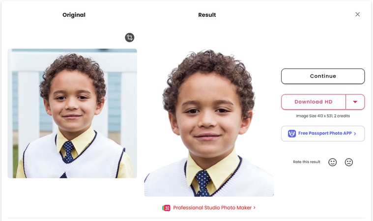 download created passport photo cutout pro
