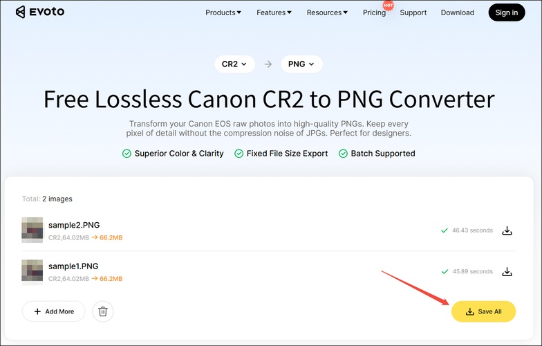 evoto cr2 to png comversion completed