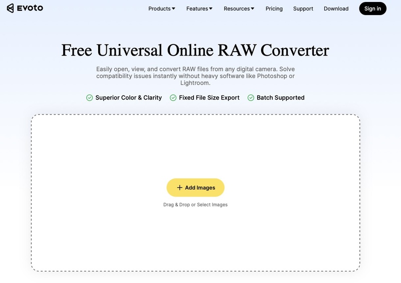 Evoto Online RAW-Konverter für CR3 Dateien nutzen
