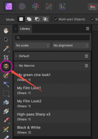 herramienta de selección de cara en afinidad