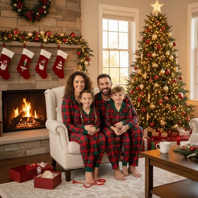 family in matching pajamas