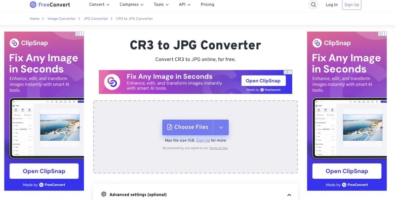 CR3 Datei mit FreeConvert in JPG konvertieren