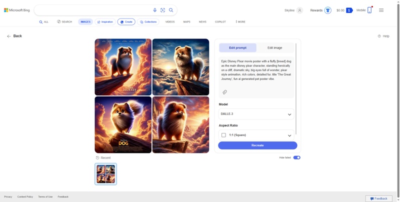generated disney pixar ai dog poster with bing