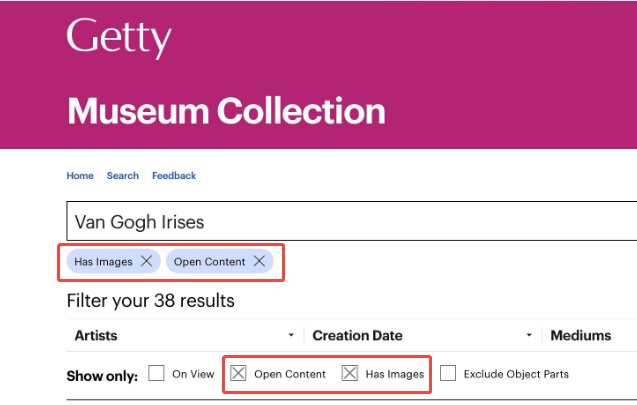 getty open content filter