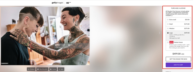 gettyimages photo size and purchase license