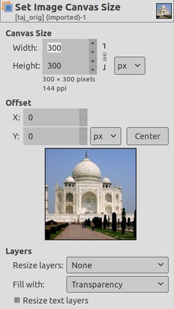gimp canva size