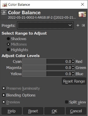 gimp color balance