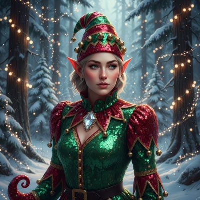 glittery elf outfit portrait